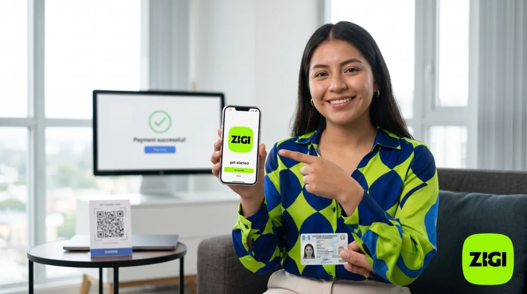 Persona usando la app de Zigi en su celular para abrir una cuenta desde cero en Guatemala.